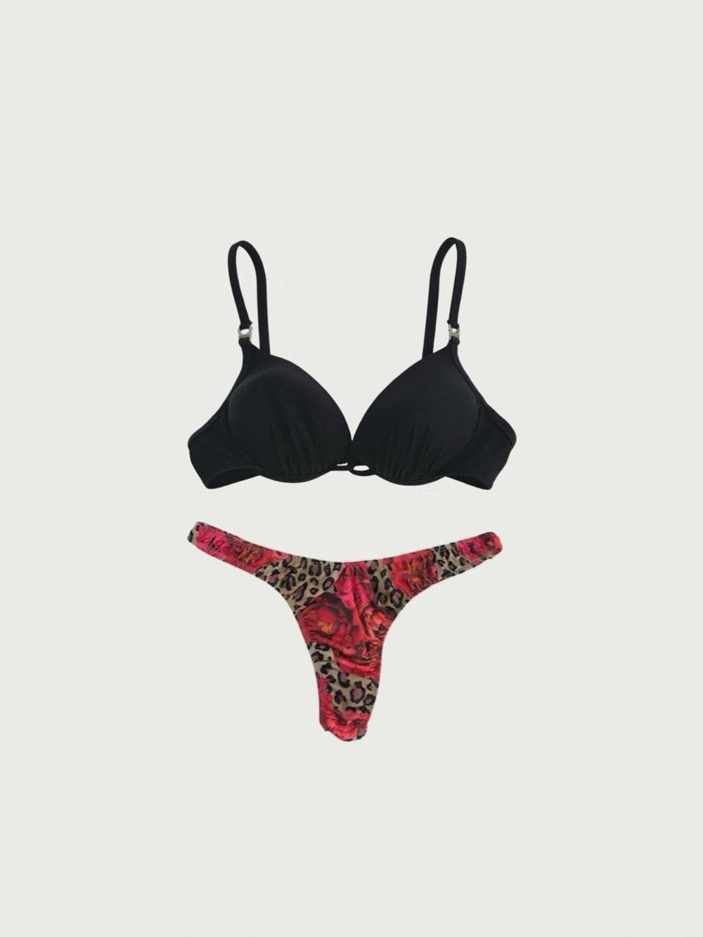 Vintage Bikini w Leopard Rose Print Bottoms